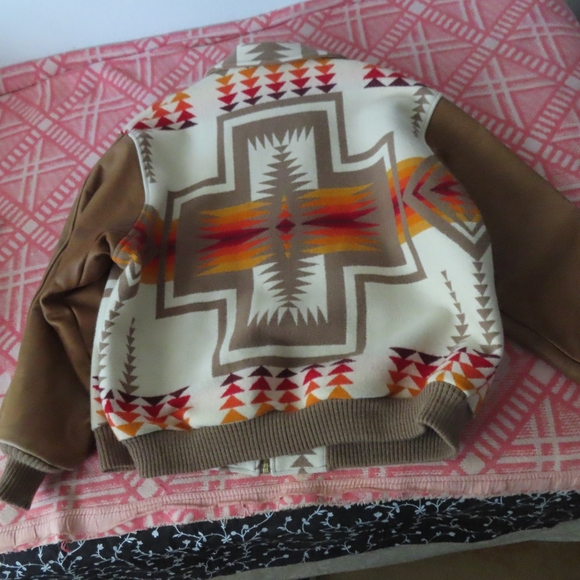 VTG RARE MADE IN USA PENDLETON WOOL WITH LEATHER SLEEVES FULL ZIPP JACKET SZ XL - Picture 4 of 8
